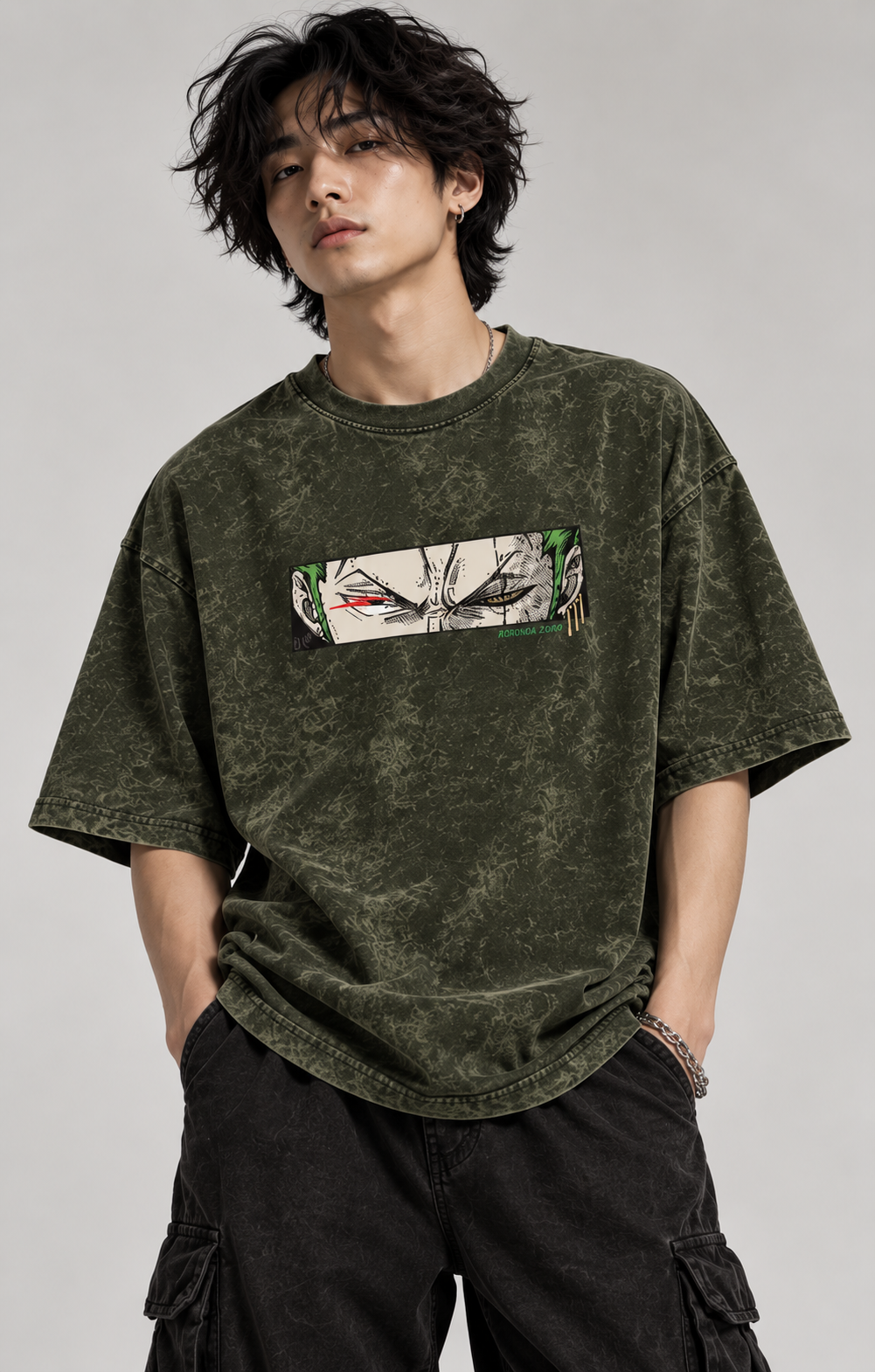 Unisex Zoro drop shoulder oversized T-shirt.