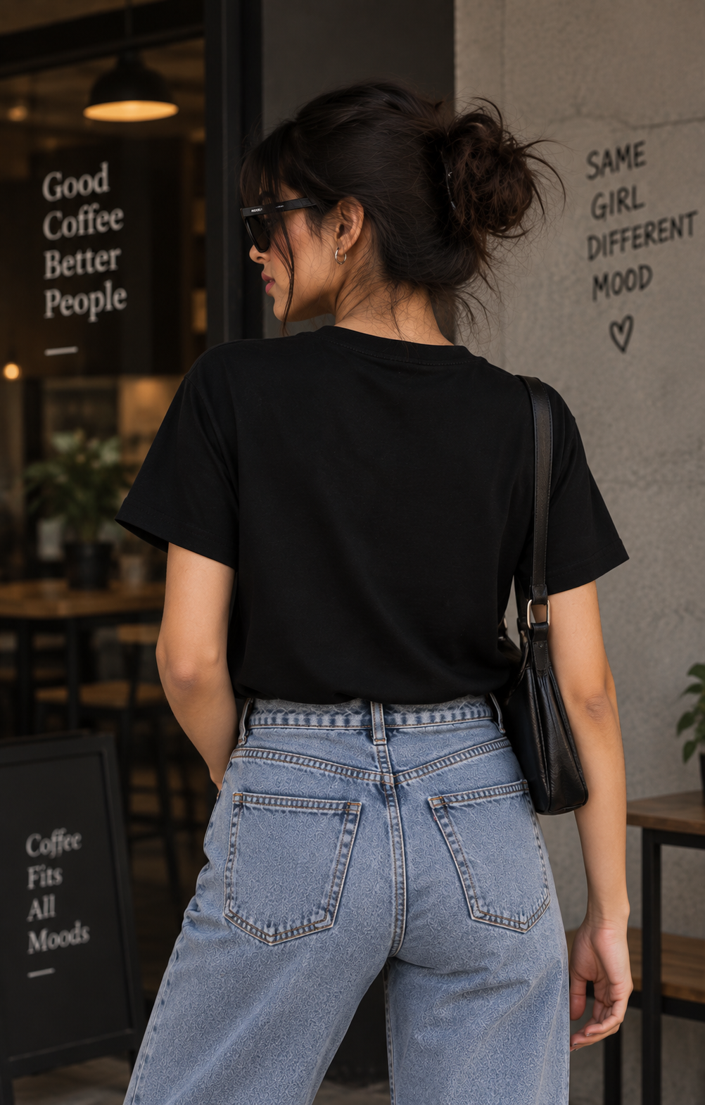 Womens Black Regular fit Tshirt