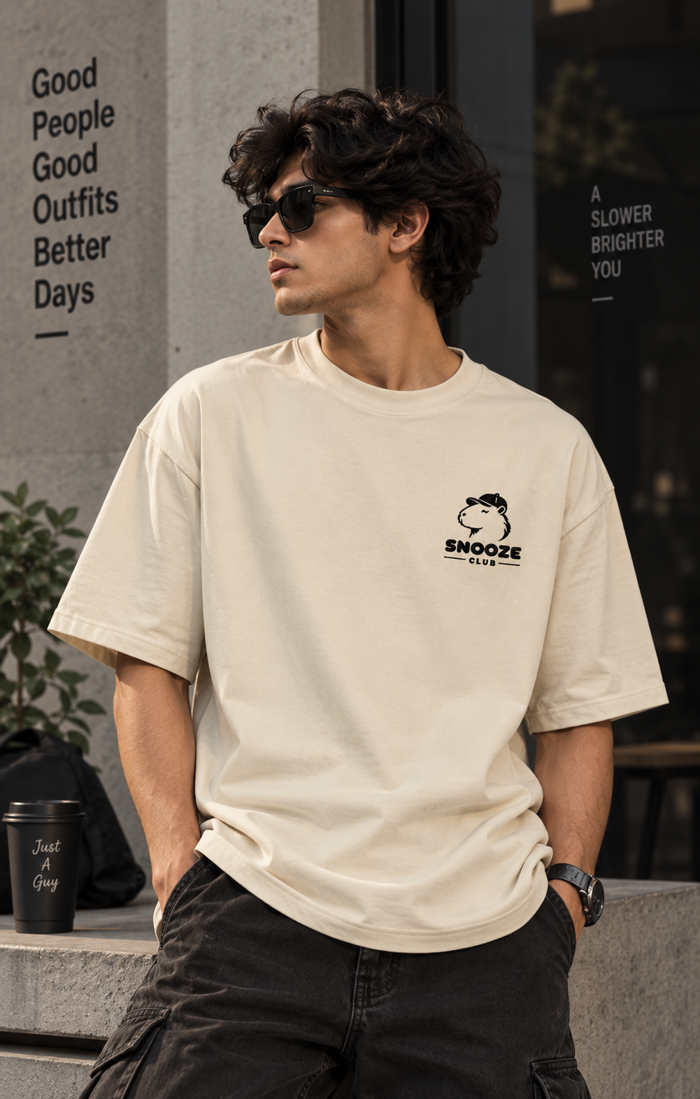 Mens Beige OverSized Tshirt